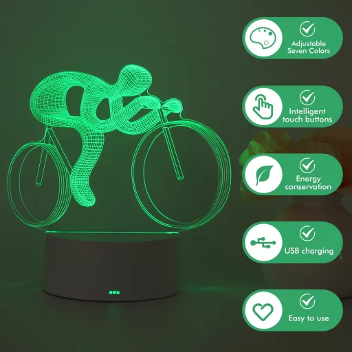 3D hegyi kerékpár LED éjszakai fény, állítható fényerővel