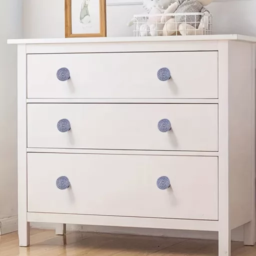 6db kék-fehér porcelán kerámia fiókgomb kihúzó fogantyúk
