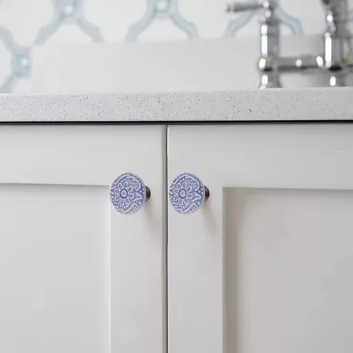 6db kék-fehér porcelán kerámia fiókgomb kihúzó fogantyúk