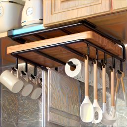   Helytakarékos konyhai kampós állvány, szekrényajtóra akasztható kampókkal