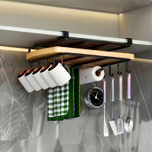 Helytakarékos konyhai kampós állvány, szekrényajtóra akasztható kampókkal