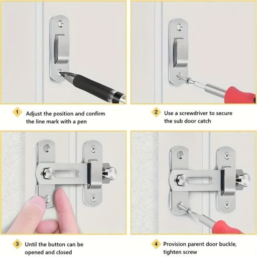 1 db Rozsdamentes Acél Ajtózár Csat - Kefélt Felület, Szekrényekhez és Faajtókhoz
