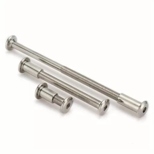Nikkelezett M6 kerekfejű csavar -  10mm - 80mm hatszögletű foglalat, jobbmenetes bútorösszekötőkhöz