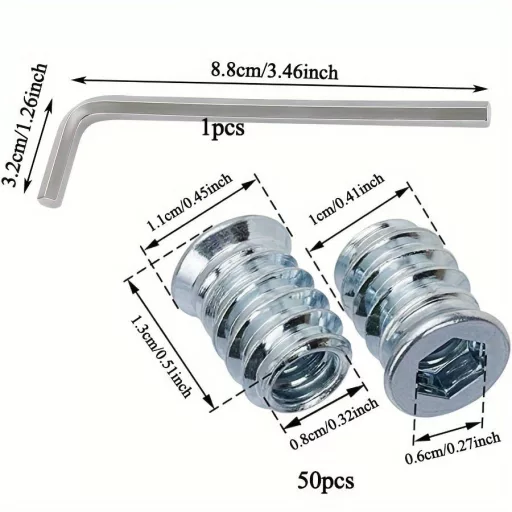 50db Menetes Betétes Anya, M6*13mm (1db Imbuszkulccsal)