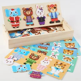   Fa állatos öltöztetős puzzle, logikus gondolkodást fejlesztő játék