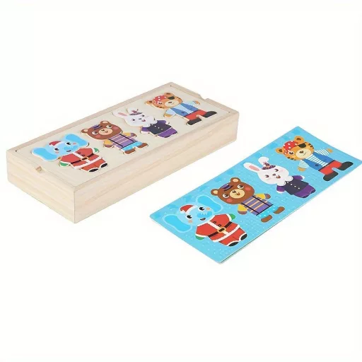 Fa állatos öltöztetős puzzle, logikus gondolkodást fejlesztő játék
