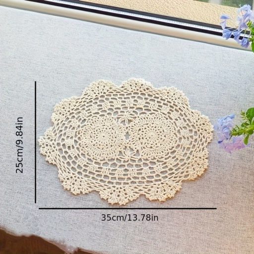 Kézzel készített horgolt ovális asztali alátétek csipkés széllel