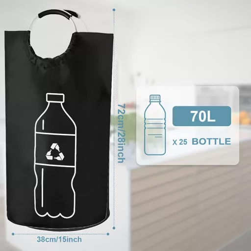 70L Extra Nagy Összecsukható Palackgyűjtő Kosár Puha Fogantyúval
