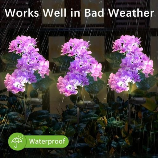 3 fejes hortenzia-rózsa napelemes LED lámpa