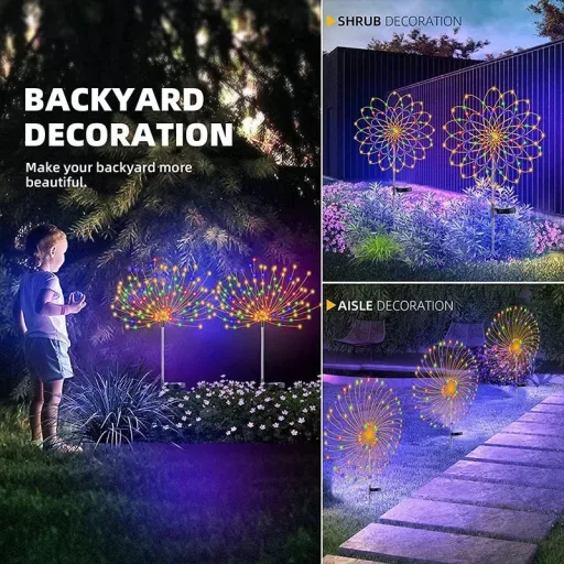 4db napelemes tűzijáték tündérfény – Kültéri LED kerti dekoráció járdára