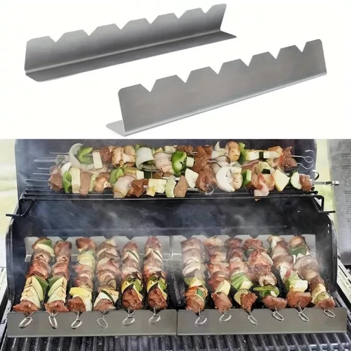 2db Készlet Többfunkciós Rozsdamentes Acél Kebabsütő, Anti-Deformáció BBQ Karossütő Tartó