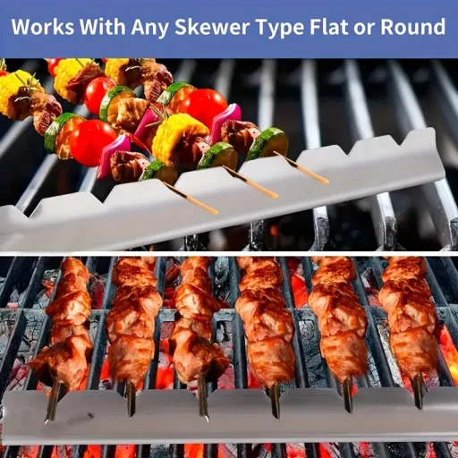 2db Készlet Többfunkciós Rozsdamentes Acél Kebabsütő, Anti-Deformáció BBQ Karossütő Tartó