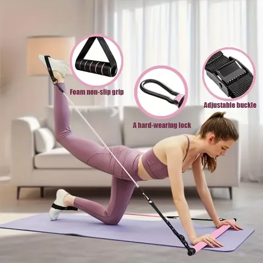 8db Készlet - Pilates Bar Készlet 4 Ellenállási Szalaggal (63.5 KG) 8 részes fekete【63.5 kg】