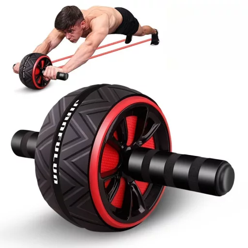 1db Otthoni Fitnesz Hasizom Gyakorló Kerék - Hordozható Mag Erősítő Piros & Fekete Fogantyúkkal, Tartós PP Anyag Has- és Mellizom Edzéshez, Felsőtest Edzéshez Fekete