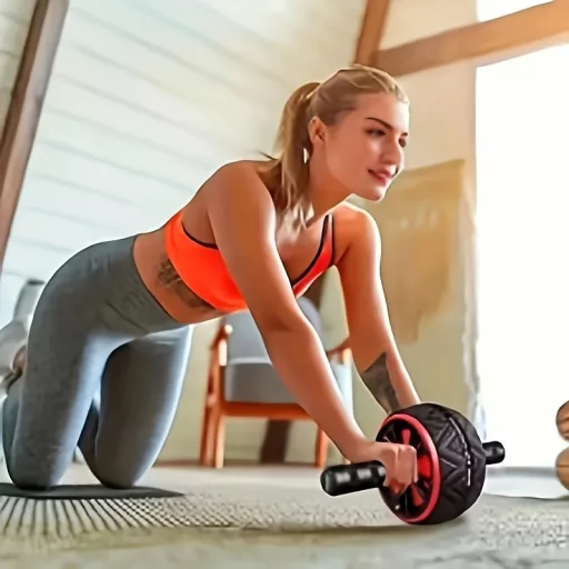 1db Otthoni Fitnesz Hasizom Gyakorló Kerék - Hordozható Mag Erősítő Piros & Fekete Fogantyúkkal, Tartós PP Anyag Has- és Mellizom Edzéshez, Felsőtest Edzéshez Sárga