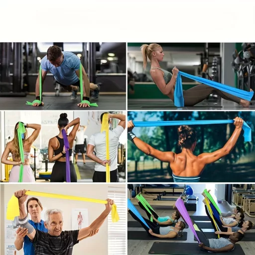 3 db jóga ellenállás szalag készlet, TPE elasztikus szalagok 4 ellenállási szinttel, sport gyakorlati felszerelések fitneszhez, jóghoz, pilateshez, erősítő edzéshez