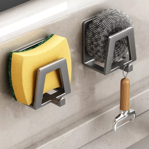 4db Modern Easy Install Öntapadó Fém Trapézúmosó Tároló Állvány Fekete - 4 db