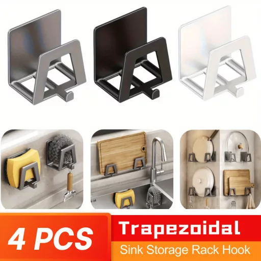 4db Modern Easy Install Öntapadó Fém Trapézúmosó Tároló Állvány fehér - 4 db