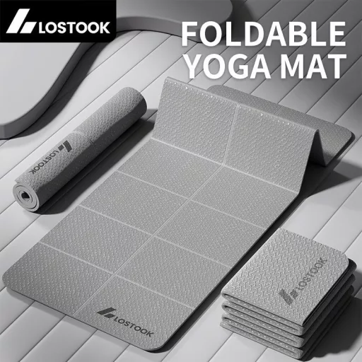 Elveszett Foldable Jóga Szőnyeg, TPE Anyag, Csúszásmentes, Vízálló, Könnyű, Egyszínű, Szürke/Lila/Kék, Jógához, Pilateshez, Fitnesz Edzéshez Kék