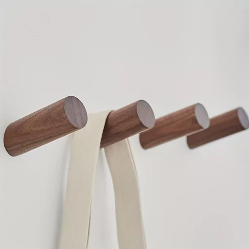 6 db Fa Akasztó Készlet: Diófa Kabátakasztók, Juharfa Kulcstartók 3cm*10cm - 6 bükkfa horog + 6 csavar