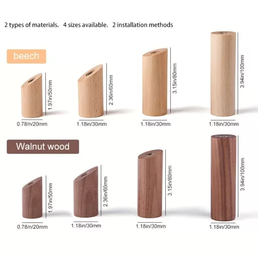 6 db Fa Akasztó Készlet: Diófa Kabátakasztók, Juharfa Kulcstartók 3cm*10cm - 6 bükkfa horog + 6 csavar