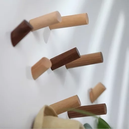 6 db Fa Akasztó Készlet: Diófa Kabátakasztók, Juharfa Kulcstartók 3cm*10cm - 6 bükkfa horog + 6 csavar