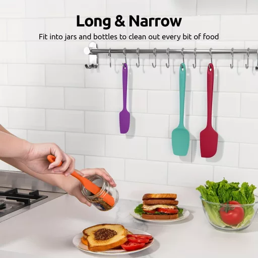 4 db-os szilikon spatulaszett, hőálló 600°F-ig, tartós gumi konyhai eszközök tapadásmentes edényekhez, varrat nélküli kialakítás, piros, 4 méret [Szilikon kaparó kék 4 darabos készlet]