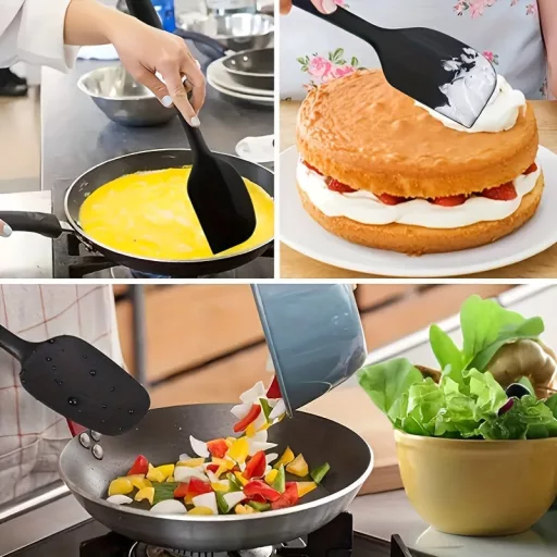 4 db-os szilikon spatulaszett, hőálló 600°F-ig, tartós gumi konyhai eszközök tapadásmentes edényekhez, varrat nélküli kialakítás, piros, 4 méret Szilikon Spatula Fekete 4 darabos készlet