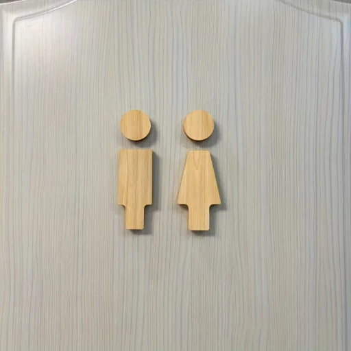 Északi Fa Fürdőszoba Tábla, 16.0cm Férfi és Női WC Ajtóra Szerelhető, Öntapadós Könnyű Telepítés, Japán Stílusú WC Dekoráció Otthonra és Irodába Természetes Szín - Tömör Fa