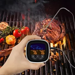   1 db Digitális Húshőmérő Nagy Érintőképernyővel és Rozsdamentes Acél Szondával, BBQ Időzítővel