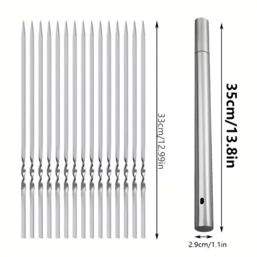 20/30/50db Tartós Rozsdamentes Acél BBQ Nyársak 1 Cső Tárolóval, Újrahasználható és Könnyen Tisztítható Kültéri és Beltéri Grillezési Partikhoz 20 db