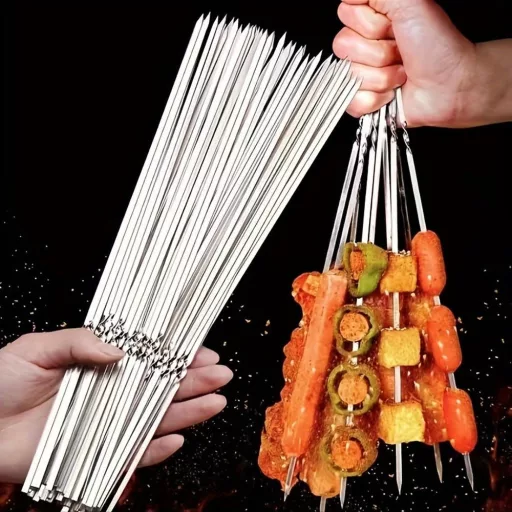 20/30/50db Tartós Rozsdamentes Acél BBQ Nyársak 1 Cső Tárolóval, Újrahasználható és Könnyen Tisztítható Kültéri és Beltéri Grillezési Partikhoz 20 db