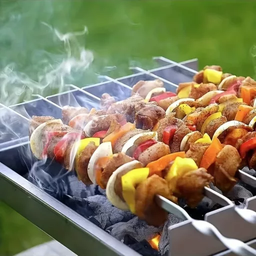 20/30/50db Tartós Rozsdamentes Acél BBQ Nyársak 1 Cső Tárolóval, Újrahasználható és Könnyen Tisztítható Kültéri és Beltéri Grillezési Partikhoz 20 db