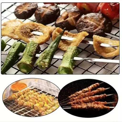 20/30/50db Tartós Rozsdamentes Acél BBQ Nyársak 1 Cső Tárolóval, Újrahasználható és Könnyen Tisztítható Kültéri és Beltéri Grillezési Partikhoz 20 db