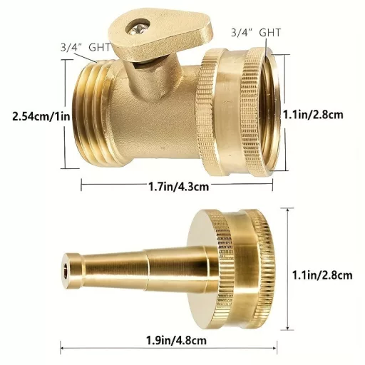 5 cm-es nagynyomású víztömlő fúvóka réz zárószeleppel, 3/4" menettel, 2db-os készlet