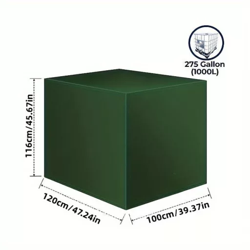 Kültéri IBC tartályfedél – 1000L védőhuzat cipzárral és rögzítőkötéllel (120×100×116 cm)