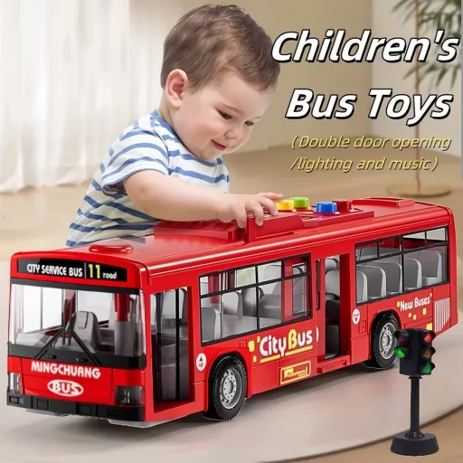 30 cm-es Dupla Ajtós Játékbusz Fénnyel és Hanggal