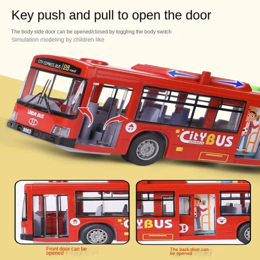 30 cm-es Dupla Ajtós Játékbusz Fénnyel és Hanggal