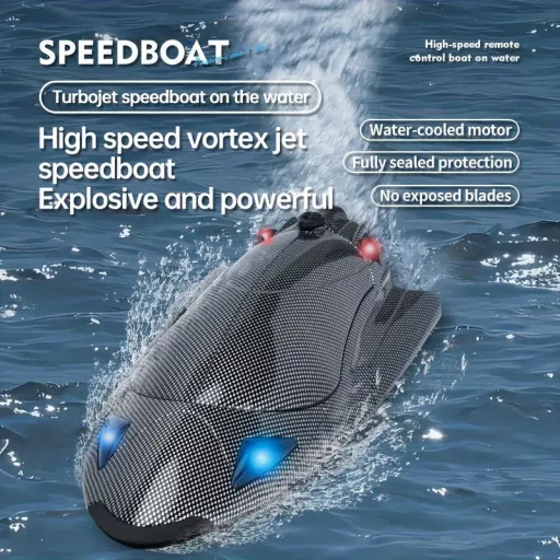 Távirányítós Jet Boat - Nagy sebességű elektromos 40KM/H (24.85 MPH) távirányítós csónak turbó gázturbinás hajtással és LED fényekkel,