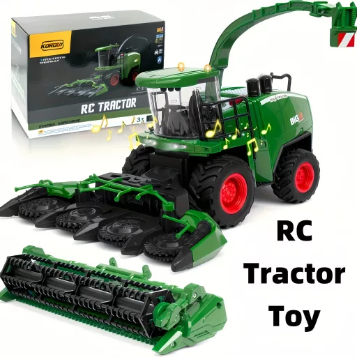 RC Traktor Kombájnnal és Világítással – 1:24 Méretarány, Tartós ABS, Akkumulátoros Traktor Játék