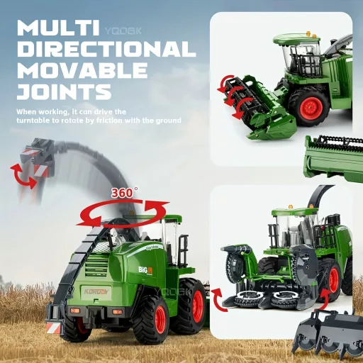 RC Traktor Kombájnnal és Világítással – 1:24 Méretarány, Tartós ABS, Akkumulátoros Traktor Játék
