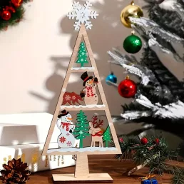   3D fa karácsonyfa díszek mikulással, hóemberrel, rénszarvassal és ünnepi elemekkel