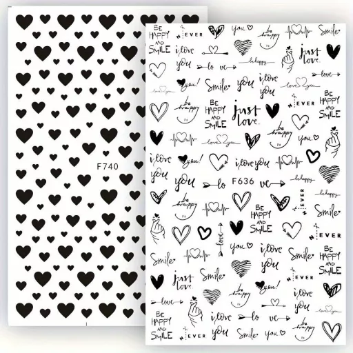 2 Lapos Körömmatricák, Valentin Nap Körömmatricák, Heart Love Design Angol Betűs Köröm Kiegészítők