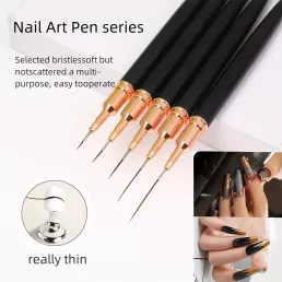   5db Rózsaszín/fekete Nail Art Ecsetek A Részletekért, Long Nail Art Line Ecsetek Manikűrzselé Finom Mintákhoz