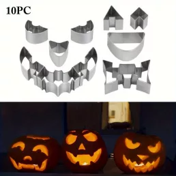   10 darabos Halloween tökfaragó rozsdamentes acél formakészlet - Tökéletes DIY sütéshez és díszítéshez - Alkalmas különböző tök méretekhez - Márka: Sinzaz