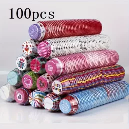   100 db-os kevert cupcake papír - Olajálló papír sütőformák muffinokhoz és cupcake-ekhez, Élelmiszerbiztonságos, vegyes minták konyhai használatra