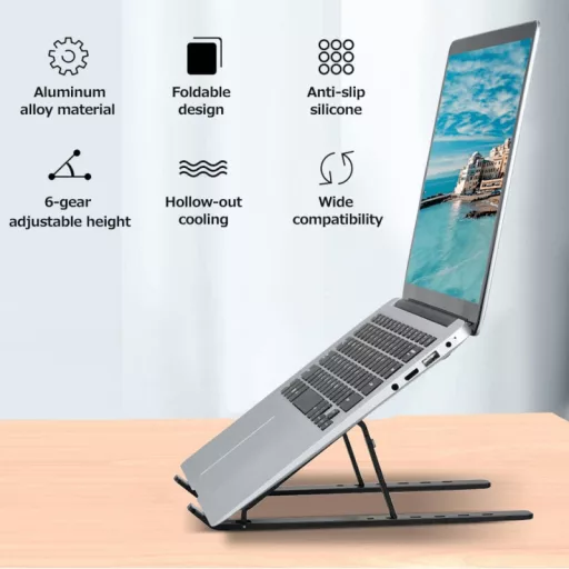 Összecsukható Alumínium Laptop Tartó Állvány – Állítható, Ergonomikus, Hordozható