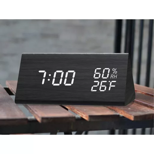 Digitális Ébresztőóra Hőmérséklet- és Páratartalom Mérővel – LCD Kijelzős Asztali Óra