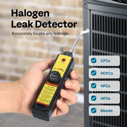 Hűtőközeg-szivárgásdetektor R134a, R410a, R22, R1234yf, CFC, HCFC, HFC és HFO gázokhoz, LED jelzővel
