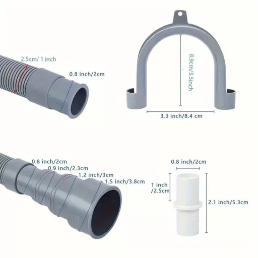 Mosógép és mosogatógép lefolyócső készlet, rugalmas hullámcső, hosszabbító adapterrel és csőszorítóval, 3 m
